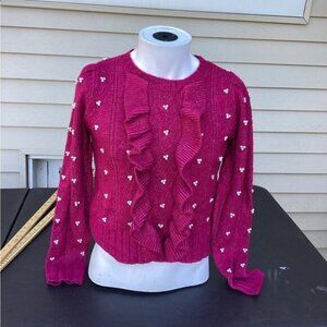 Whimsigoth heritage old money Industry Pearl Beaded Ruffle Sweater sz large